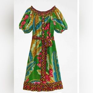 Farm Rio Banana Leaves Off Shoulder Midi Dress Size M